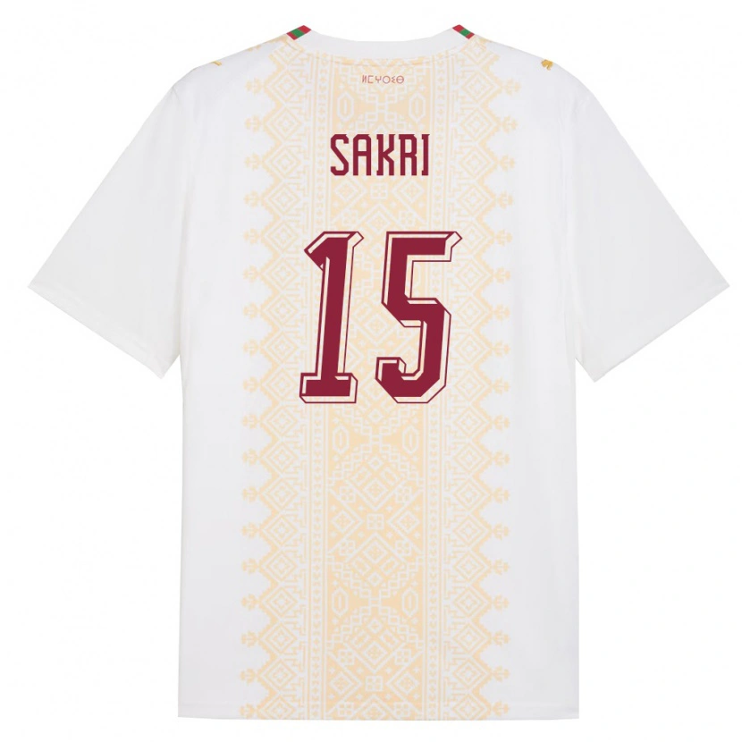 Danxen Hombre Camiseta Marruecos Mustapha Sakri #15 Blanco Oro Rojo 2ª Equipación 26-28 La Camisa