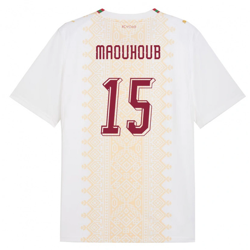Danxen Hombre Camiseta Marruecos El Mehdi Maouhoub #15 Blanco Oro Rojo 2ª Equipación 26-28 La Camisa