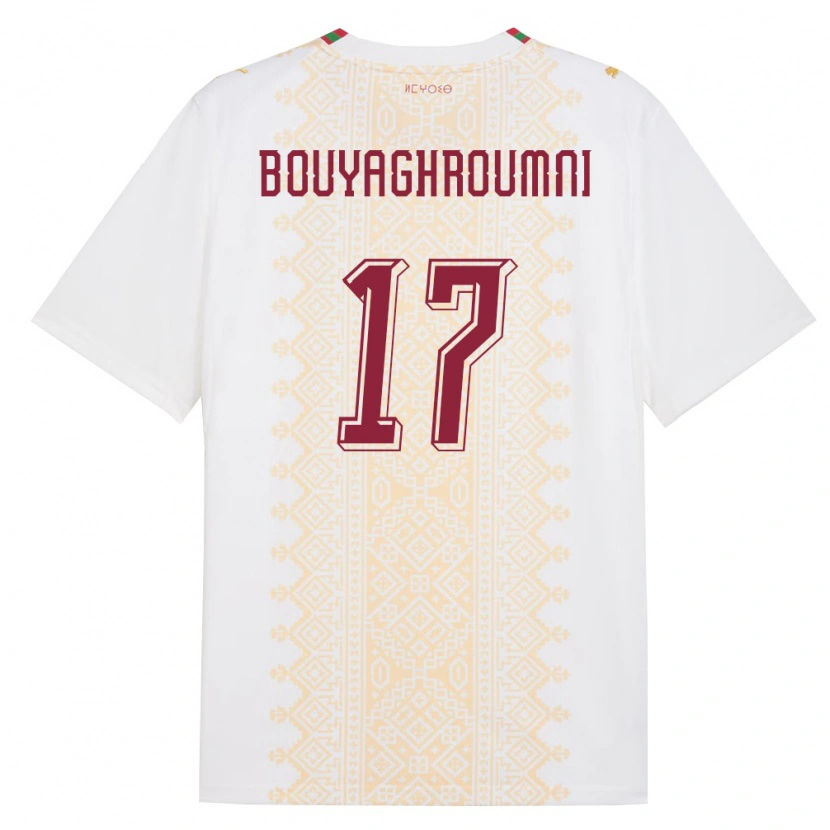 Danxen Hombre Camiseta Marruecos Jaafar Bouyaghroumni #17 Blanco Oro Rojo 2ª Equipación 26-28 La Camisa