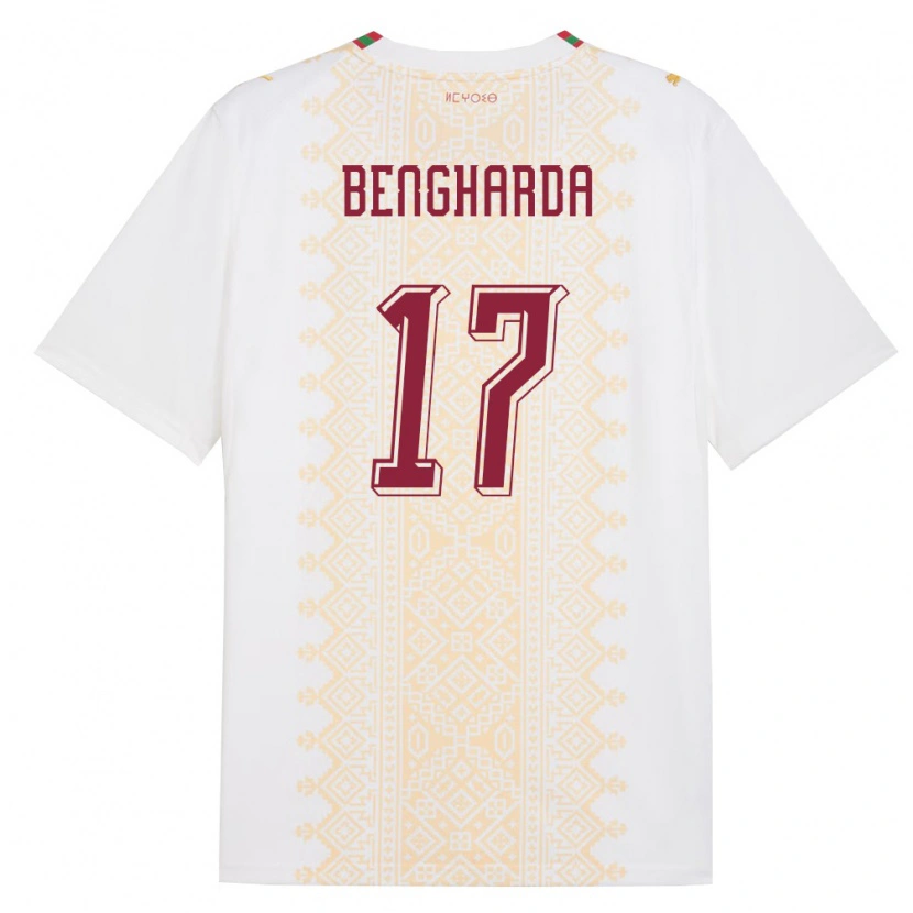 Danxen Hombre Camiseta Marruecos Bilal Bengharda #17 Blanco Oro Rojo 2ª Equipación 26-28 La Camisa