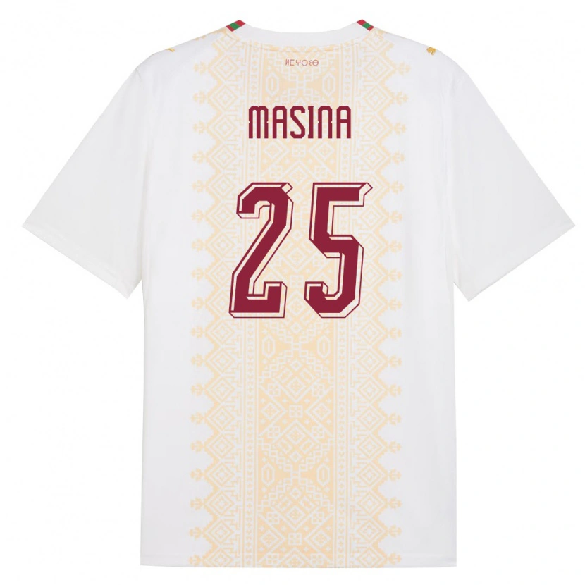 Danxen Hombre Camiseta Marruecos Adam Masina #25 Blanco Oro Rojo 2ª Equipación 26-28 La Camisa
