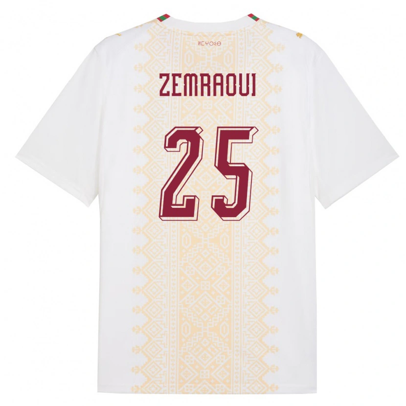 Danxen Hombre Camiseta Marruecos Oussama Zemraoui #25 Blanco Oro Rojo 2ª Equipación 26-28 La Camisa