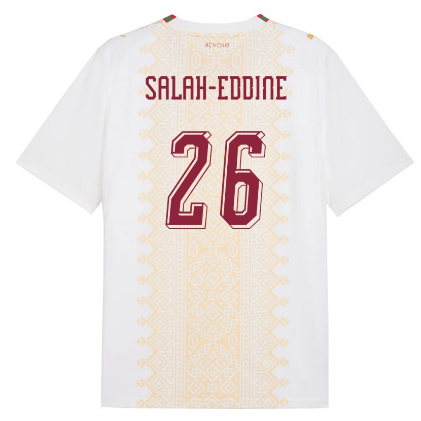 Danxen Hombre Camiseta Marruecos Anass Salah-Eddine #26 Blanco Oro Rojo 2ª Equipación 26-28 La Camisa
