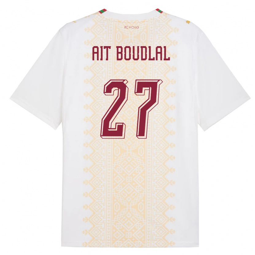 Danxen Hombre Camiseta Marruecos Abdelhamid Ait Boudlal #27 Blanco Oro Rojo 2ª Equipación 26-28 La Camisa