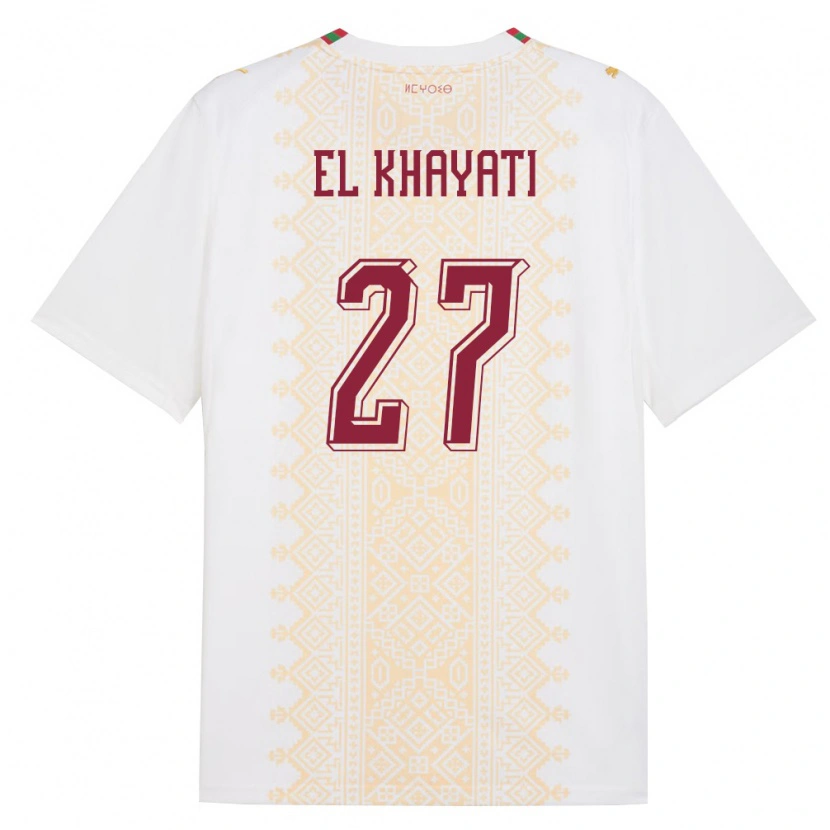 Danxen Hombre Camiseta Marruecos Ayoub El Khayati #27 Blanco Oro Rojo 2ª Equipación 26-28 La Camisa
