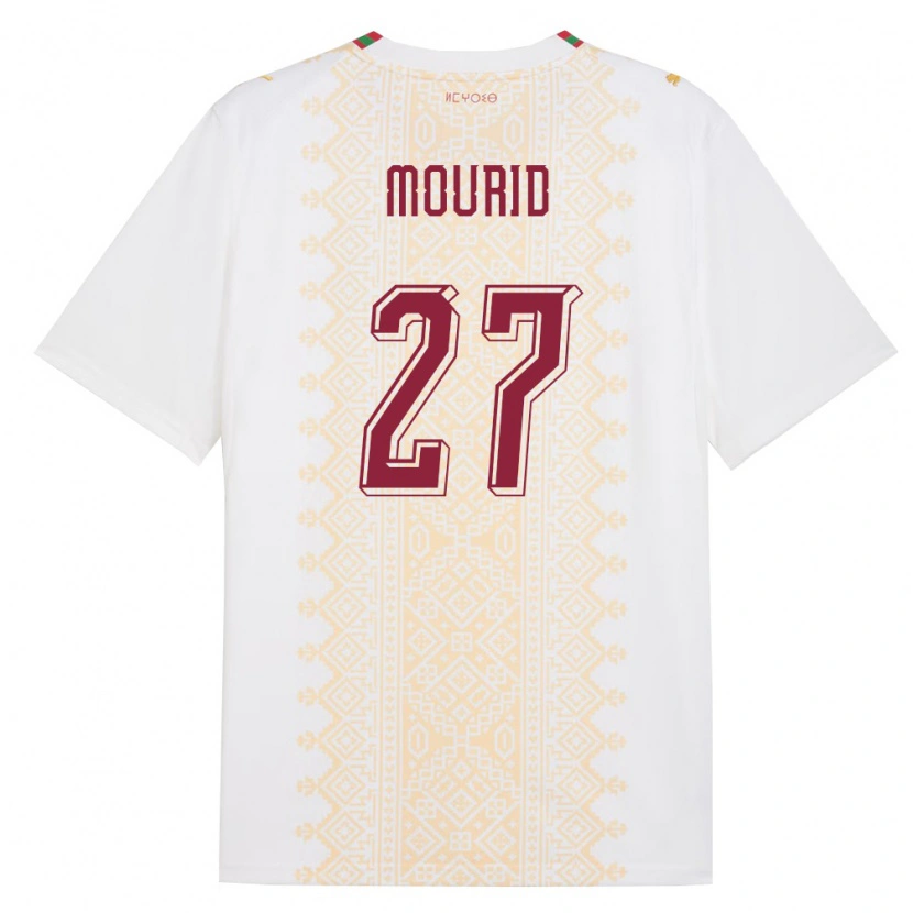 Danxen Hombre Camiseta Marruecos Aymane Mourid #27 Blanco Oro Rojo 2ª Equipación 26-28 La Camisa