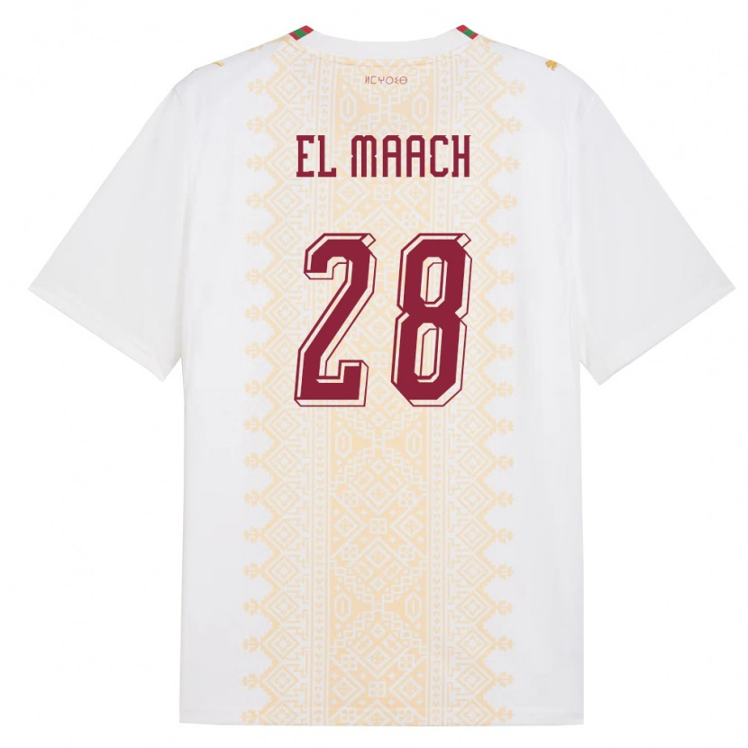 Danxen Hombre Camiseta Marruecos Fouad El Maach #28 Blanco Oro Rojo 2ª Equipación 26-28 La Camisa