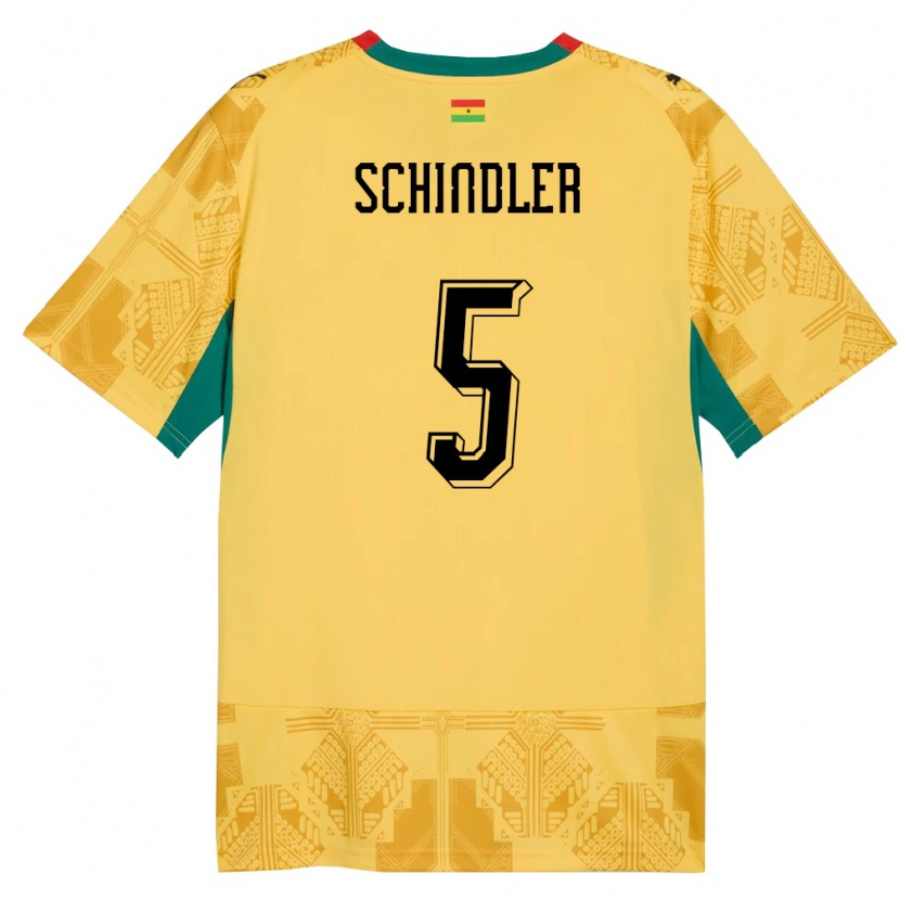 Danxen Hombre Camiseta Ghana Kingsley Schindler #5 Amarillo Rojo Negro 2ª Equipación 26-28 La Camisa