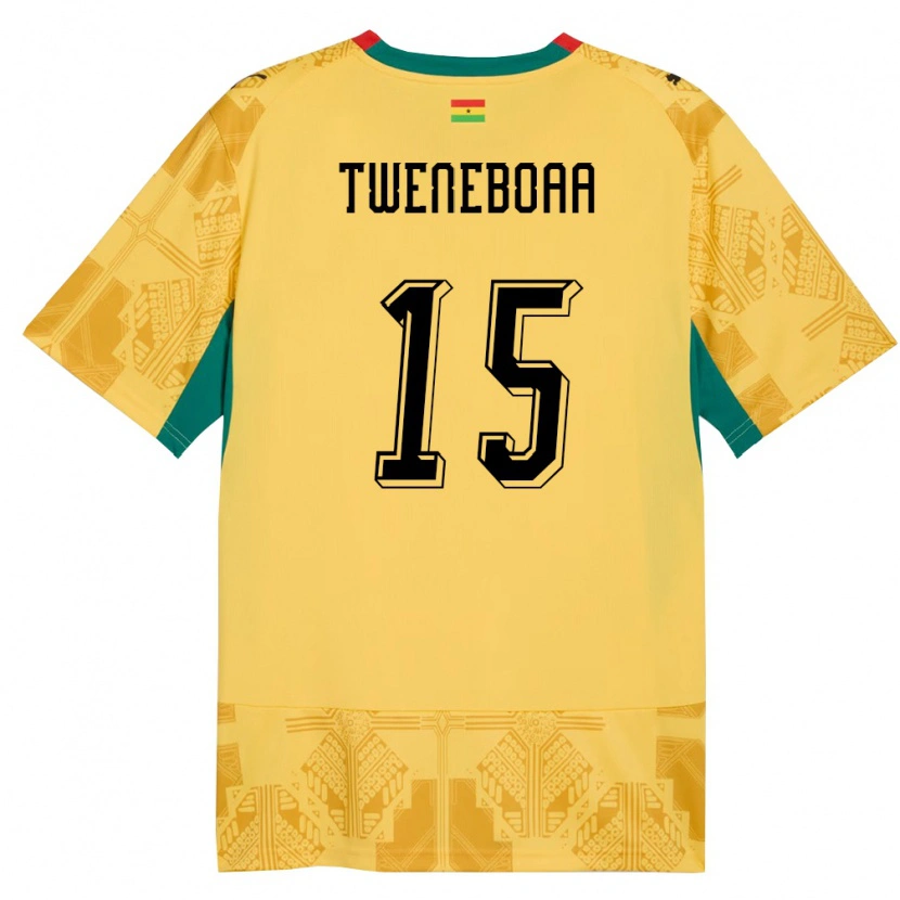 Danxen Hombre Camiseta Ghana Justice Tweneboaa #15 Amarillo Rojo Negro 2ª Equipación 26-28 La Camisa