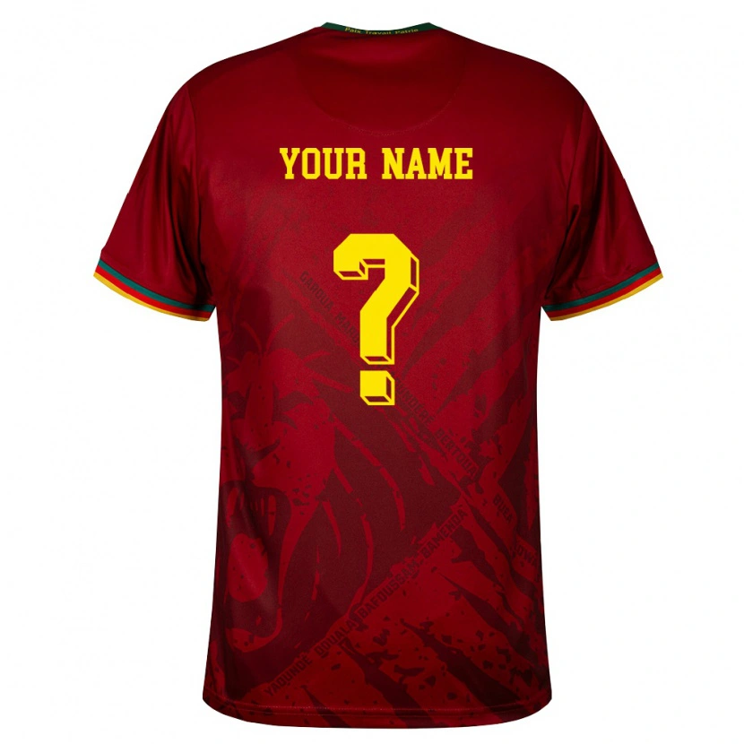 Danxen Hombre Camiseta Camerún Su Nombre #0 Rojo Oscuro Verde Amarillo 2ª Equipación 26-28 La Camisa
