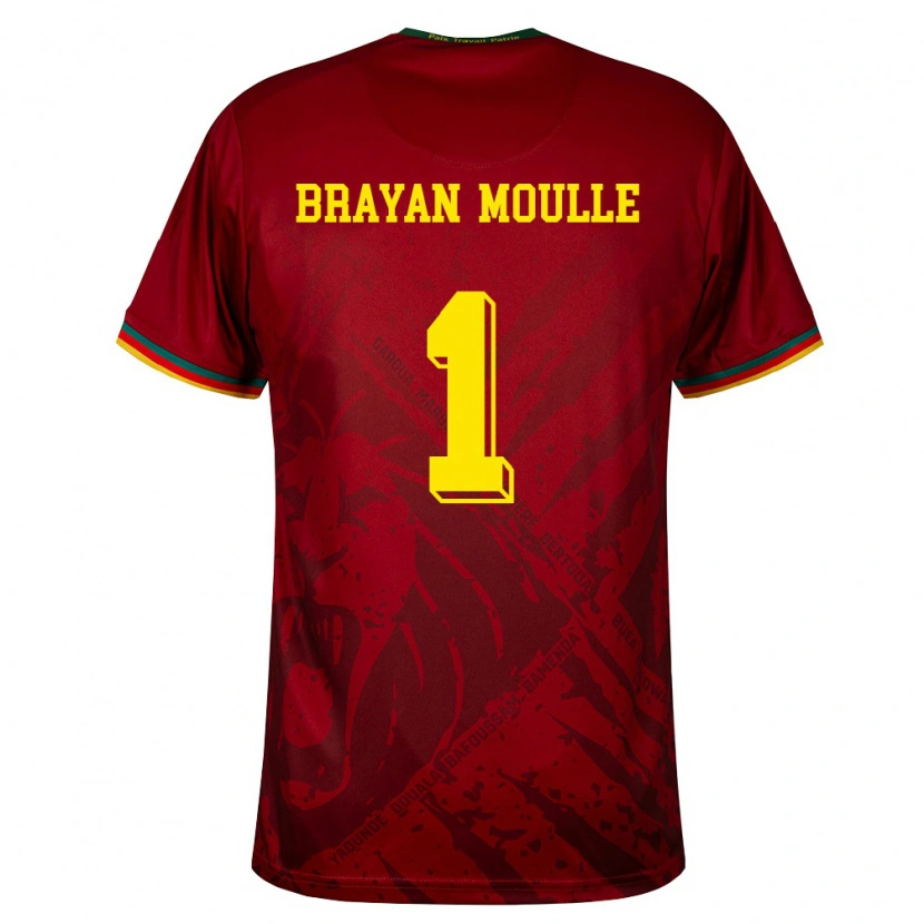Danxen Hombre Camiseta Camerún Jason Brayan Moulle #1 Rojo Oscuro Verde Amarillo 2ª Equipación 26-28 La Camisa