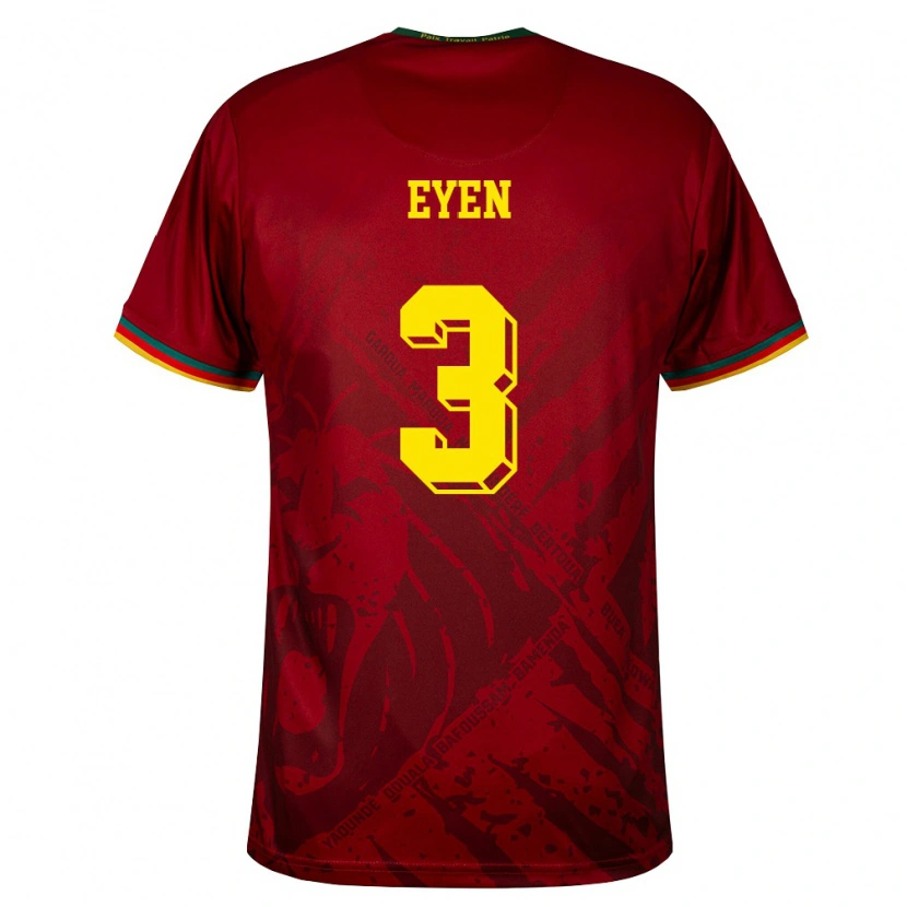 Danxen Hombre Camiseta Camerún Oscar Eyen #3 Rojo Oscuro Verde Amarillo 2ª Equipación 26-28 La Camisa