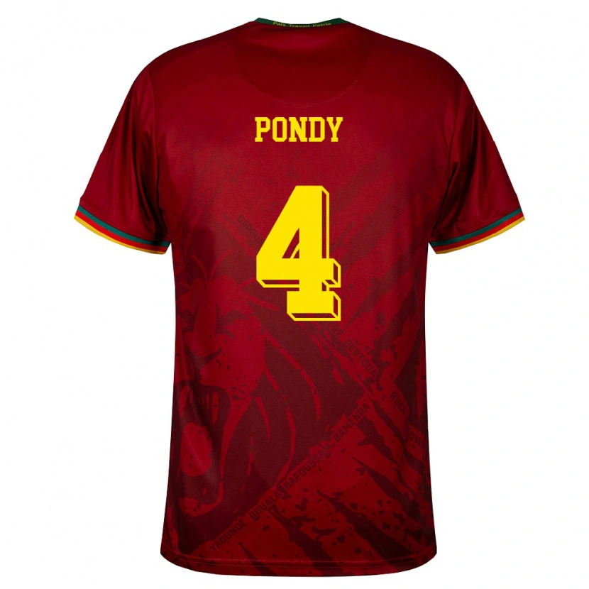 Danxen Hombre Camiseta Camerún Chris Pondy #4 Rojo Oscuro Verde Amarillo 2ª Equipación 26-28 La Camisa