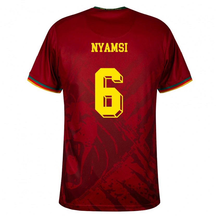 Danxen Hombre Camiseta Camerún Gerzino Nyamsi #6 Rojo Oscuro Verde Amarillo 2ª Equipación 26-28 La Camisa
