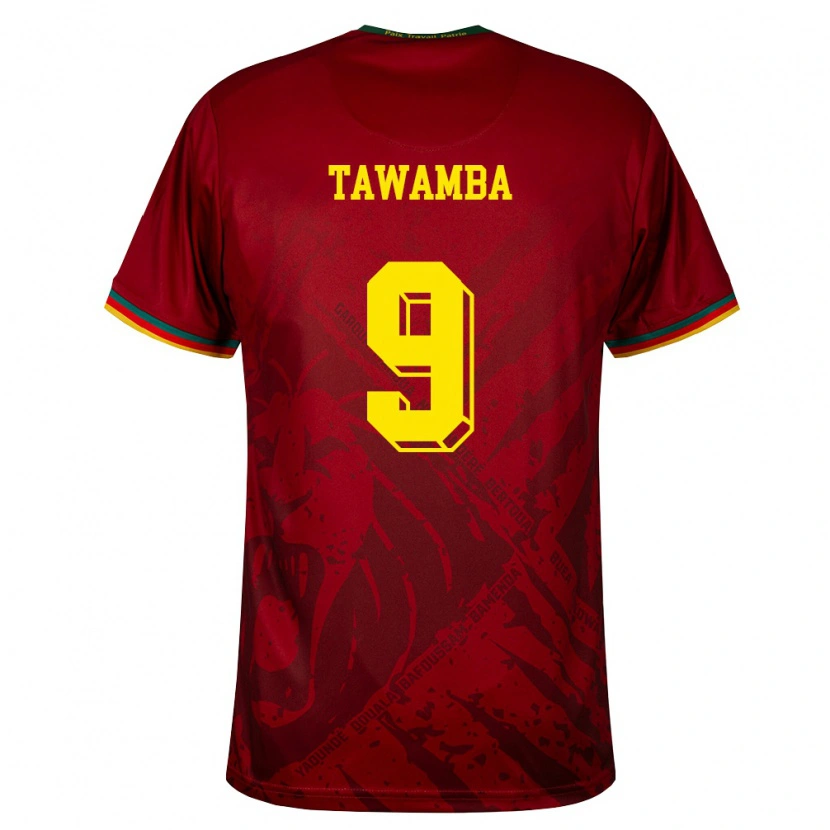 Danxen Hombre Camiseta Camerún Leandre Tawamba #9 Rojo Oscuro Verde Amarillo 2ª Equipación 26-28 La Camisa