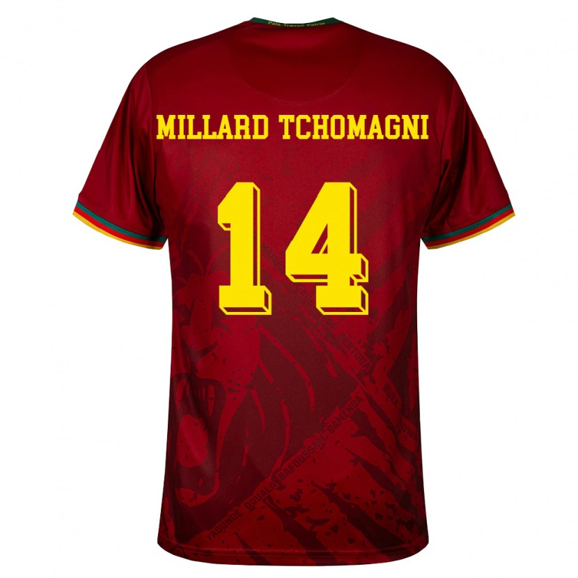 Danxen Hombre Camiseta Camerún Samuel Millard Tchomagni #14 Rojo Oscuro Verde Amarillo 2ª Equipación 26-28 La Camisa