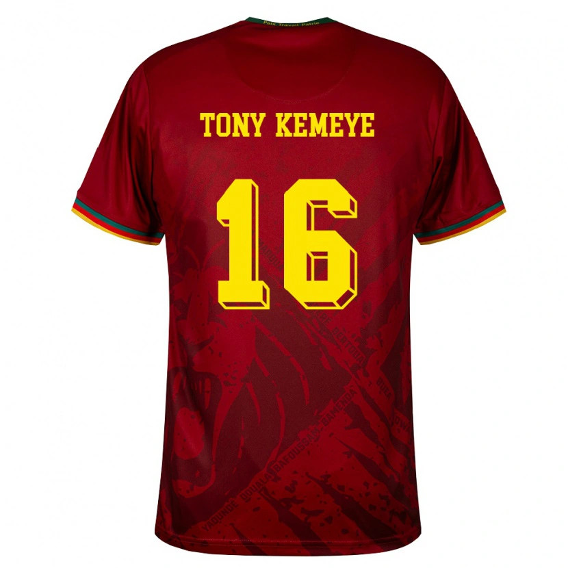 Danxen Hombre Camiseta Camerún Tony Beria Wabo Kemeye #16 Rojo Oscuro Verde Amarillo 2ª Equipación 26-28 La Camisa