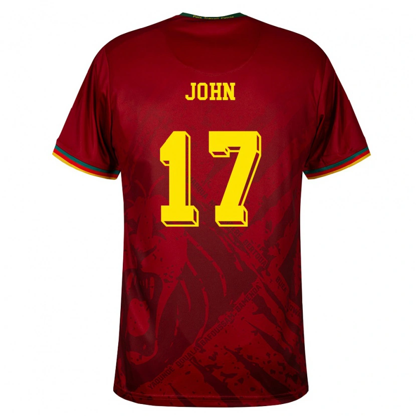 Danxen Hombre Camiseta Camerún Nchindo John #17 Rojo Oscuro Verde Amarillo 2ª Equipación 26-28 La Camisa