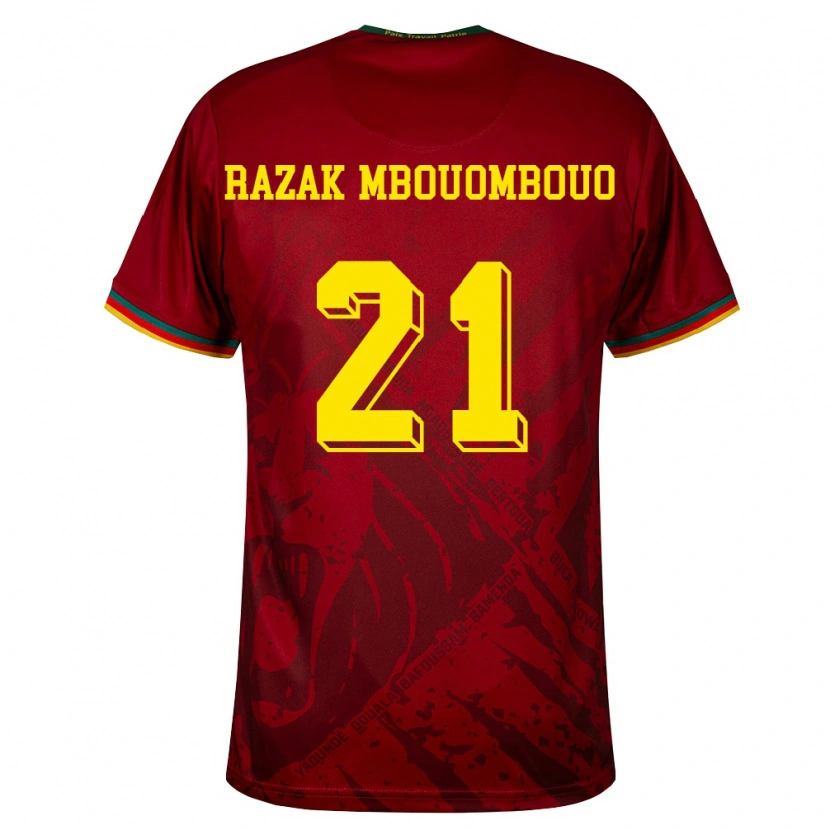 Danxen Hombre Camiseta Camerún Abdoul Razak Mbouombouo #21 Rojo Oscuro Verde Amarillo 2ª Equipación 26-28 La Camisa