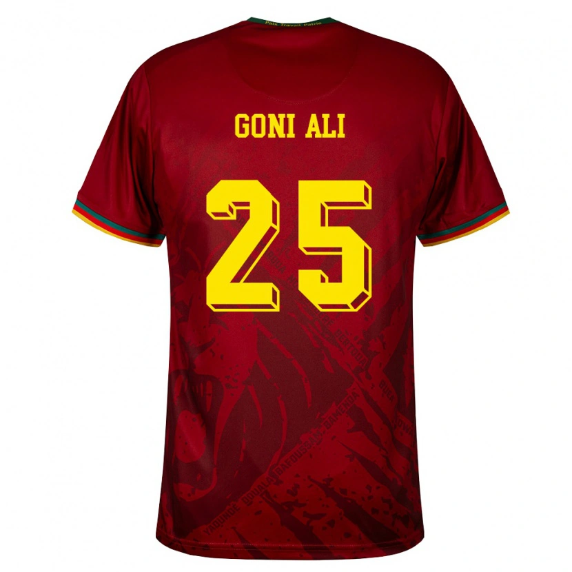 Danxen Hombre Camiseta Camerún Goni Ali #25 Rojo Oscuro Verde Amarillo 2ª Equipación 26-28 La Camisa