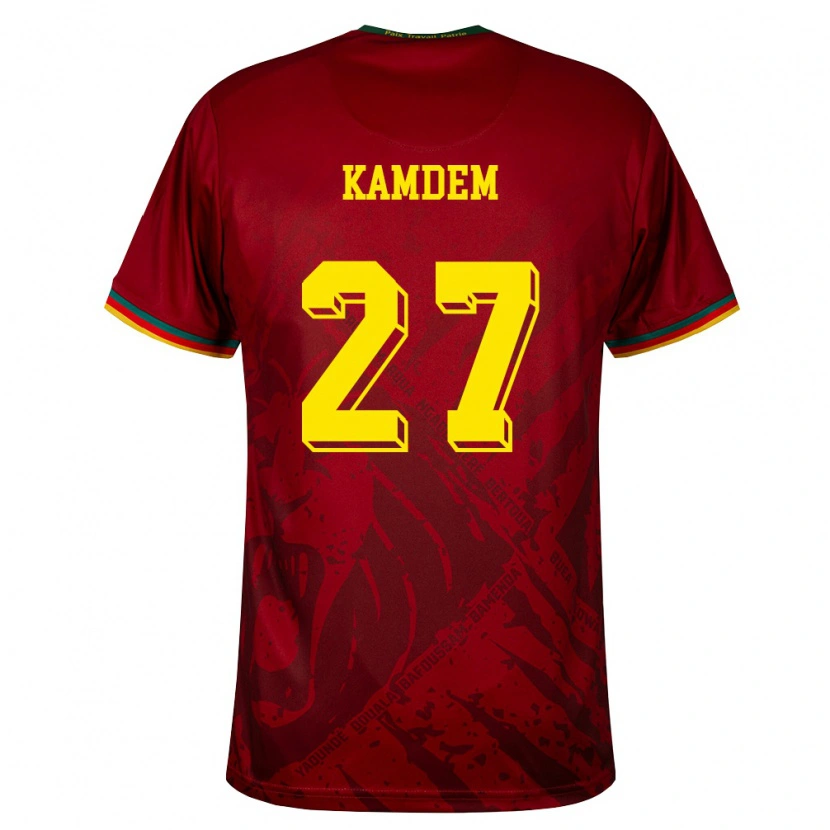 Danxen Hombre Camiseta Camerún Arnold Maël Kamdem #27 Rojo Oscuro Verde Amarillo 2ª Equipación 26-28 La Camisa