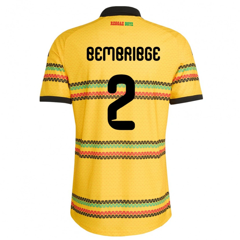 Danxen Mujer Camiseta Jamaica Tyraun Bembribge #2 Amarillo Negro Verde 1ª Equipación 26-28 La Camisa