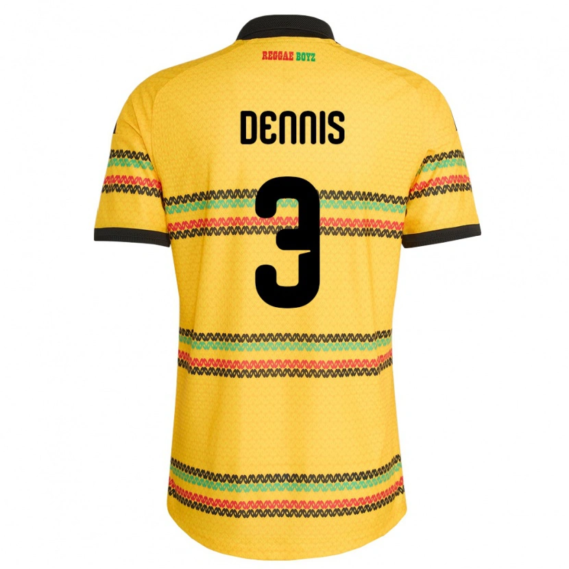 Danxen Mujer Camiseta Jamaica Earl Dennis #3 Amarillo Negro Verde 1ª Equipación 26-28 La Camisa