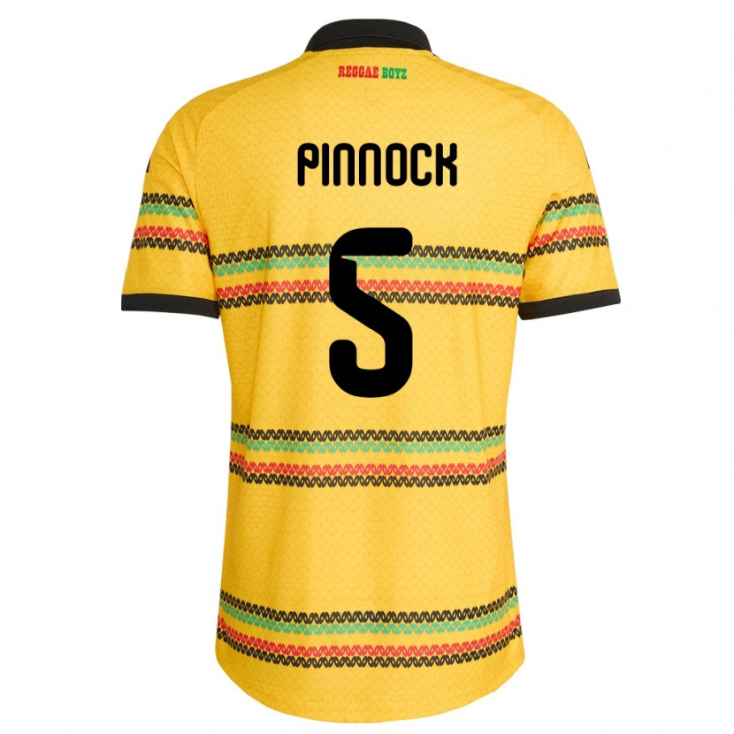 Danxen Mujer Camiseta Jamaica Ethan Pinnock #5 Amarillo Negro Verde 1ª Equipación 26-28 La Camisa
