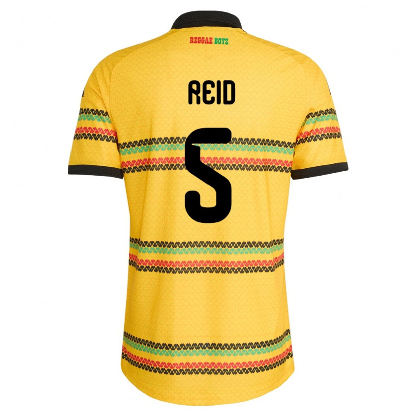 Danxen Mujer Camiseta Jamaica Adrian Reid #5 Amarillo Negro Verde 1ª Equipación 26-28 La Camisa