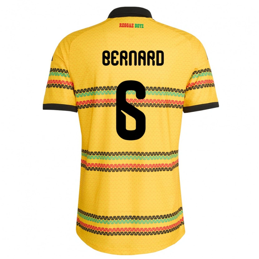 Danxen Mujer Camiseta Jamaica Di'shon Bernard #6 Amarillo Negro Verde 1ª Equipación 26-28 La Camisa