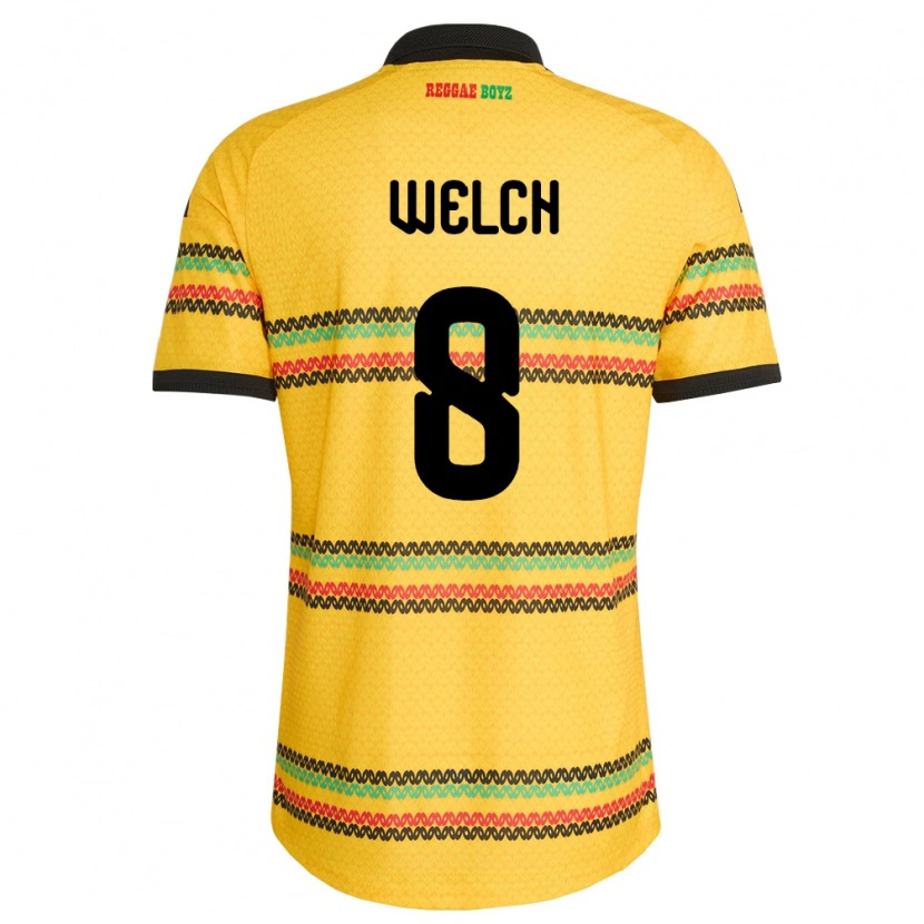 Danxen Mujer Camiseta Jamaica Makai Welch #8 Amarillo Negro Verde 1ª Equipación 26-28 La Camisa