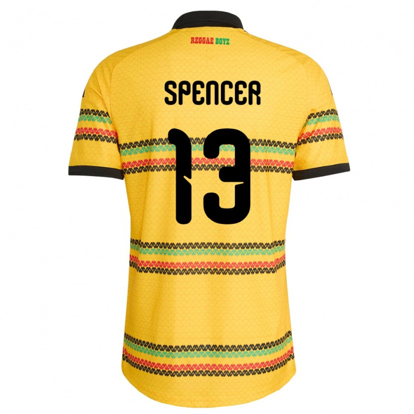 Danxen Mujer Camiseta Jamaica Rebecca Spencer #13 Amarillo Negro Verde 1ª Equipación 26-28 La Camisa