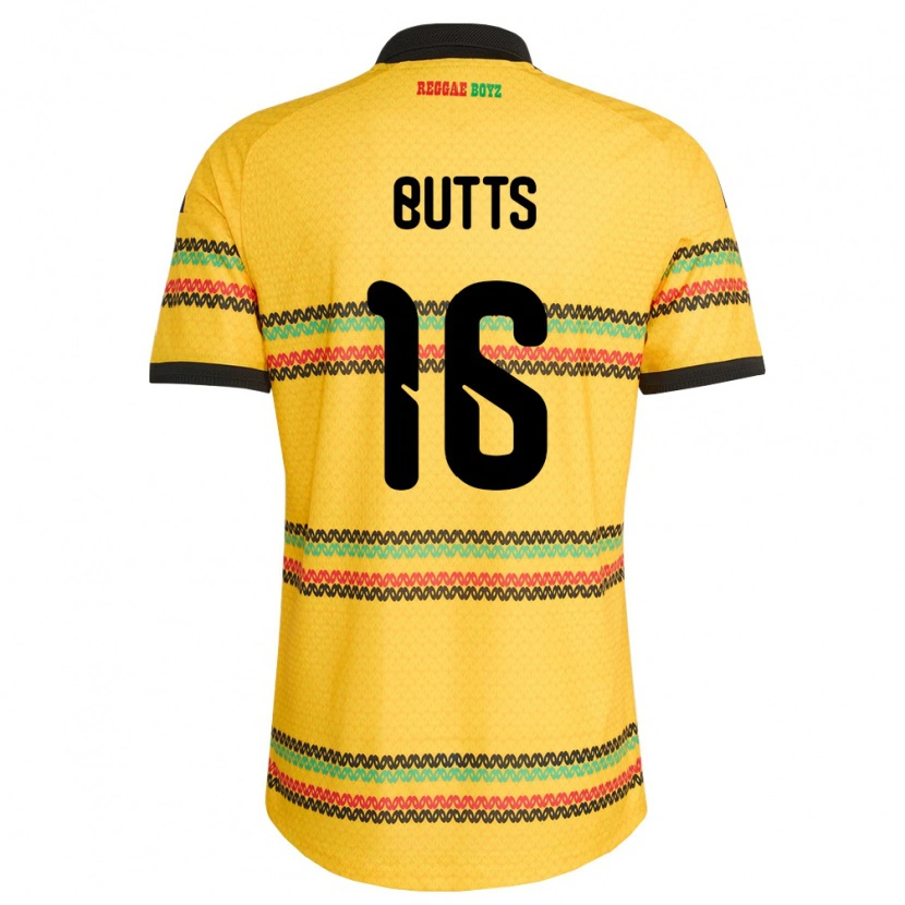 Danxen Mujer Camiseta Jamaica Njeri Butts #16 Amarillo Negro Verde 1ª Equipación 26-28 La Camisa