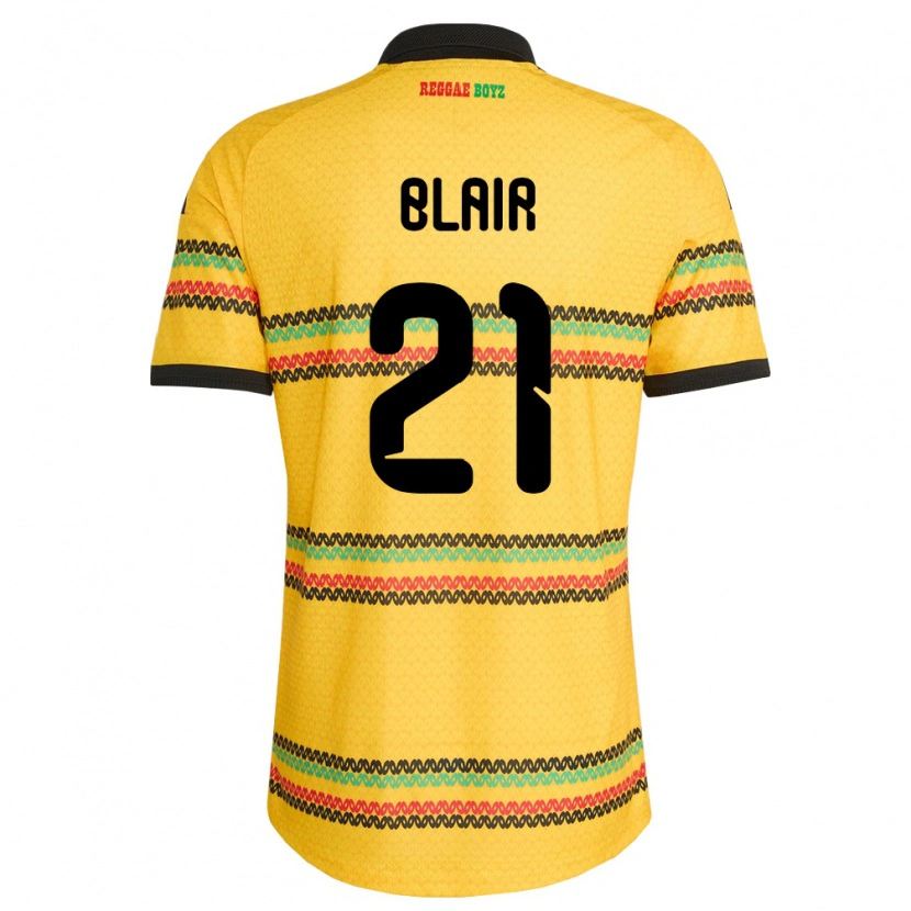 Danxen Mujer Camiseta Jamaica Dhamar Blair #21 Amarillo Negro Verde 1ª Equipación 26-28 La Camisa