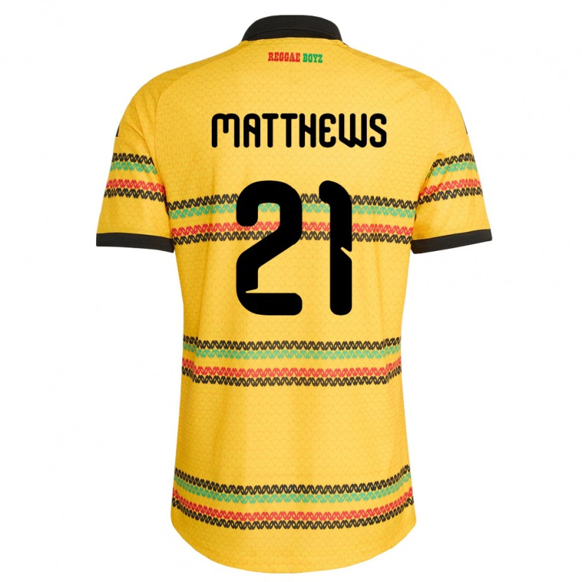 Danxen Mujer Camiseta Jamaica Cheyna Matthews #21 Amarillo Negro Verde 1ª Equipación 26-28 La Camisa