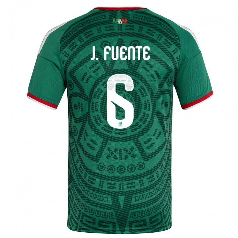 Danxen Mujer Camiseta México Jonathan De La Fuente #6 Verde Blanco Rojo 1ª Equipación 26-28 La Camisa
