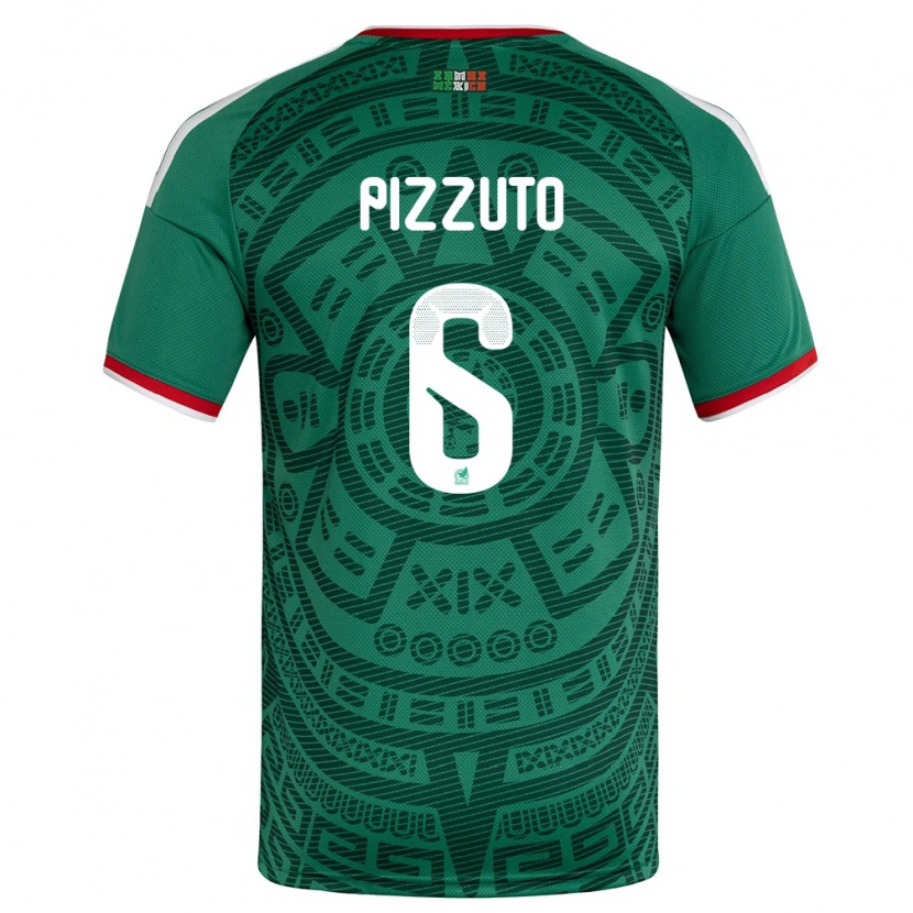 Danxen Mujer Camiseta México Eugenio Pizzuto #6 Verde Blanco Rojo 1ª Equipación 26-28 La Camisa