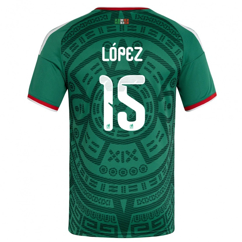 Danxen Mujer Camiseta México Everardo Lopez #15 Verde Blanco Rojo 1ª Equipación 26-28 La Camisa