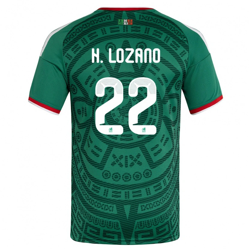 Danxen Mujer Camiseta México Hirving Lozano #22 Verde Blanco Rojo 1ª Equipación 26-28 La Camisa