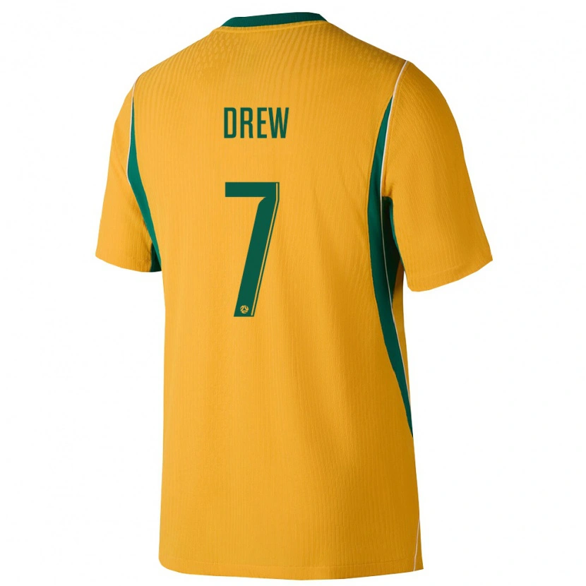 Danxen Mujer Camiseta Australia Jed Drew #7 Amarillo Verde 1ª Equipación 26-28 La Camisa