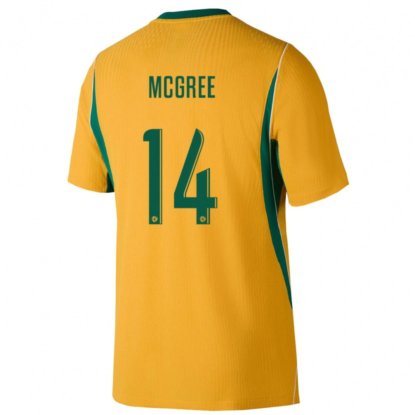 Danxen Mujer Camiseta Australia Riley Mcgree #14 Amarillo Verde 1ª Equipación 26-28 La Camisa