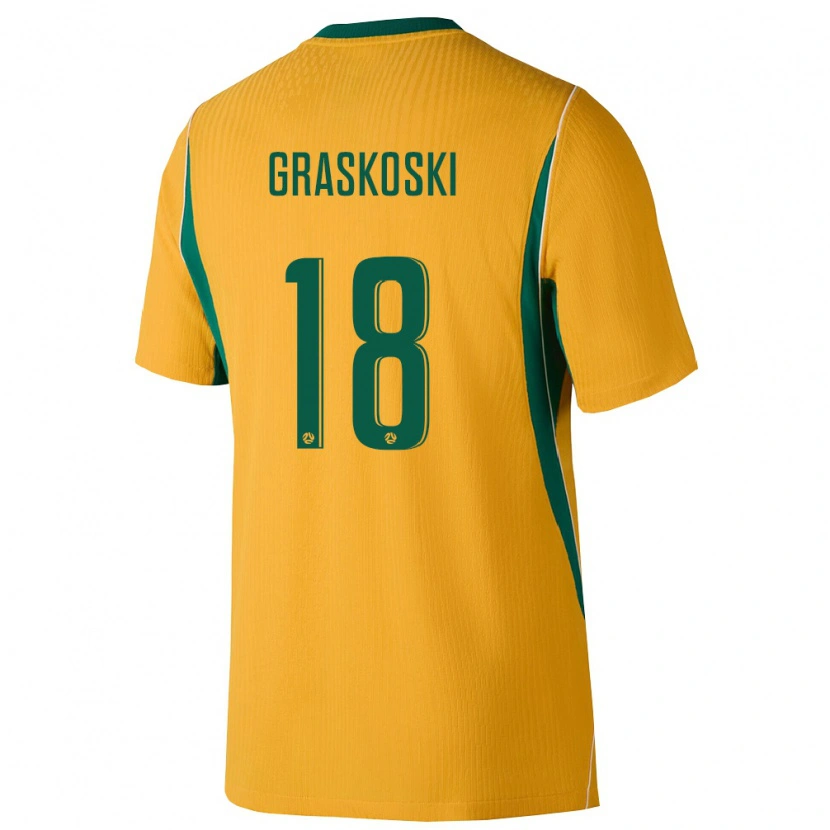 Danxen Mujer Camiseta Australia Daniel Graskoski #18 Amarillo Verde 1ª Equipación 26-28 La Camisa