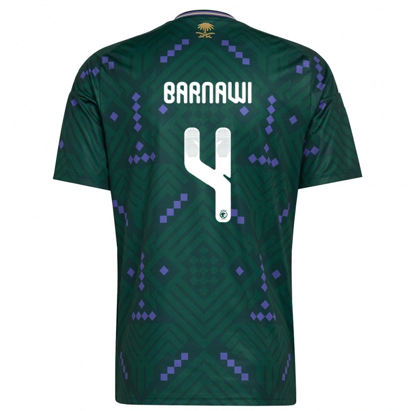 Danxen Mujer Camiseta Arabia Saudita Mohammed Barnawi #4 Verde Púrpura Blanco 1ª Equipación 26-28 La Camisa