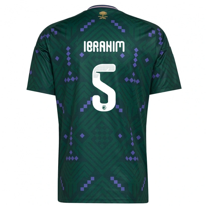 Danxen Mujer Camiseta Arabia Saudita Khalid Ibrahim #5 Verde Púrpura Blanco 1ª Equipación 26-28 La Camisa
