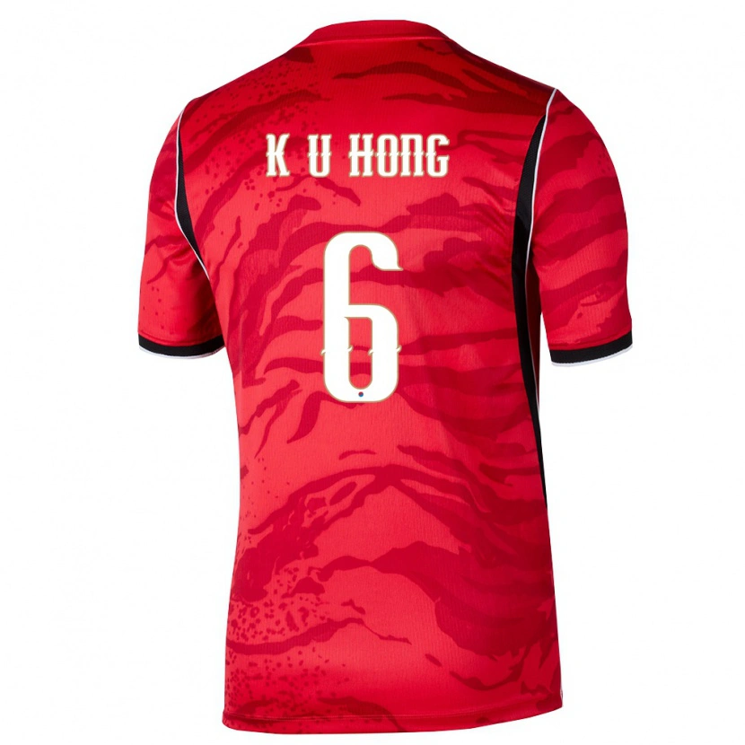 Danxen Mujer Camiseta Corea Del Sur Ki-Uk Hong #6 Rojo Blanco Negro 1ª Equipación 26-28 La Camisa