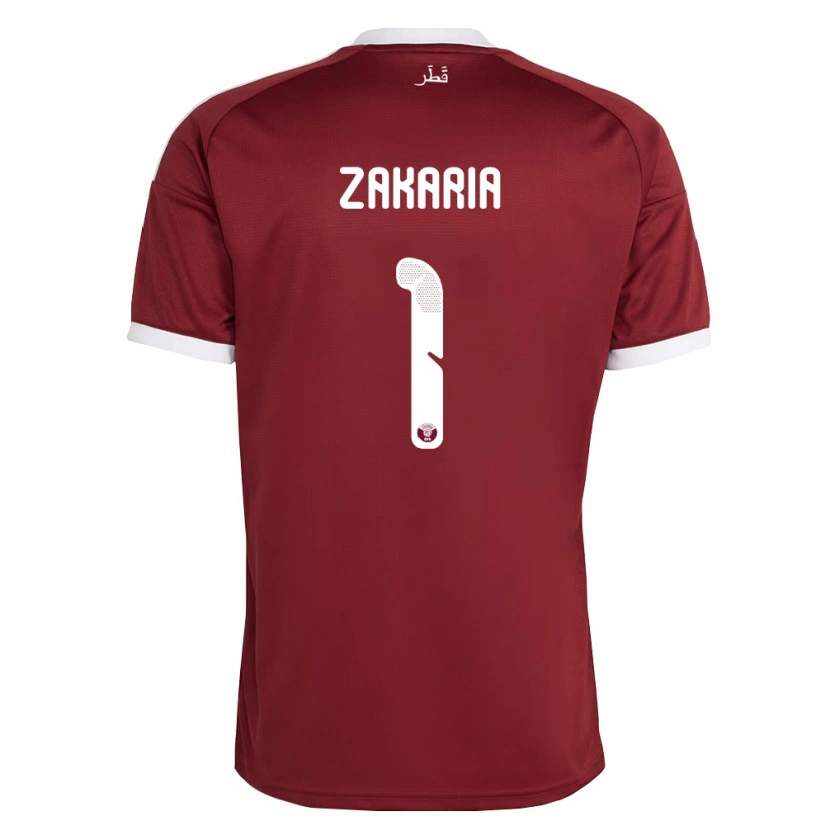 Danxen Mujer Camiseta Catar Salah Zakaria #1 Rojo Borgoña Blanco 1ª Equipación 26-28 La Camisa