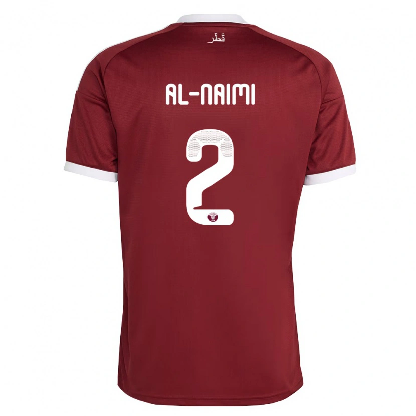 Danxen Mujer Camiseta Catar Amna Al Naimi #2 Rojo Borgoña Blanco 1ª Equipación 26-28 La Camisa