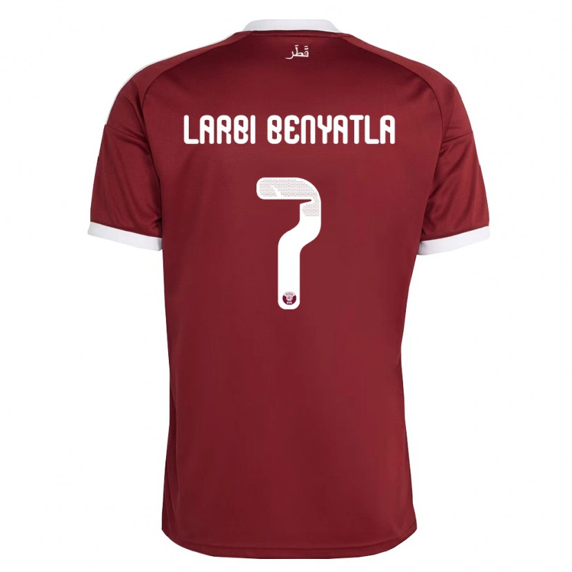 Danxen Mujer Camiseta Catar Dhiaeddine Larbi Benyatla #7 Rojo Borgoña Blanco 1ª Equipación 26-28 La Camisa