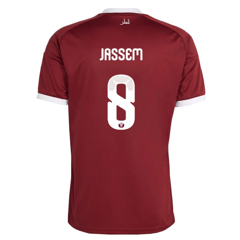 Danxen Mujer Camiseta Catar Jassem Gaber #8 Rojo Borgoña Blanco 1ª Equipación 26-28 La Camisa