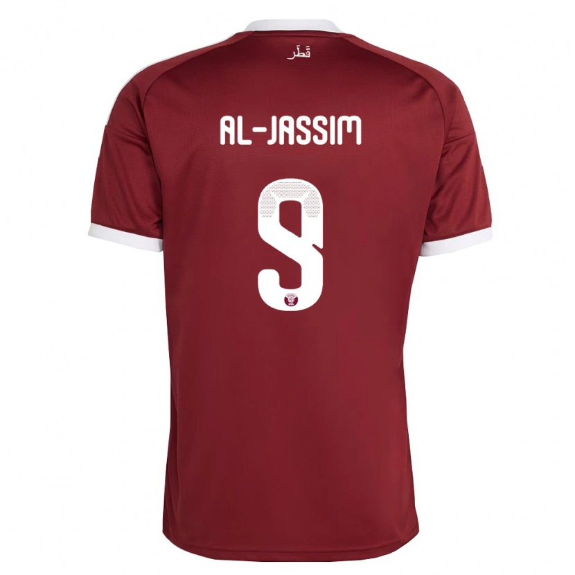 Danxen Mujer Camiseta Catar Kholoud Al Jassim #9 Rojo Borgoña Blanco 1ª Equipación 26-28 La Camisa